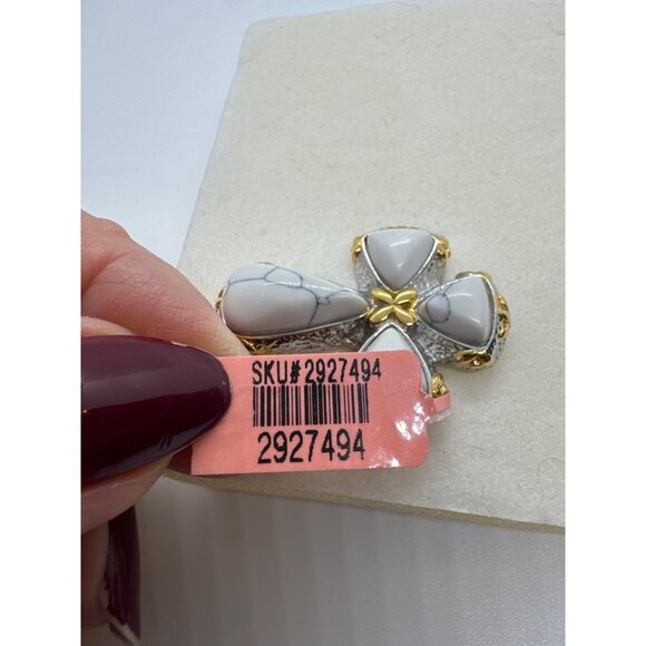 White Howlite Cross Ring Stainless Steel 316L Silver Gold Two Tone Statement - Picture 7 of 11